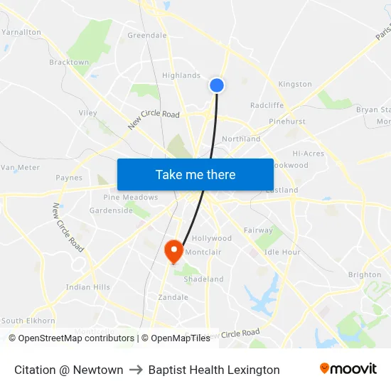 Citation @ Newtown to Baptist Health Lexington map
