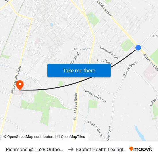 Richmond @ 1628 Outbound to Baptist Health Lexington map