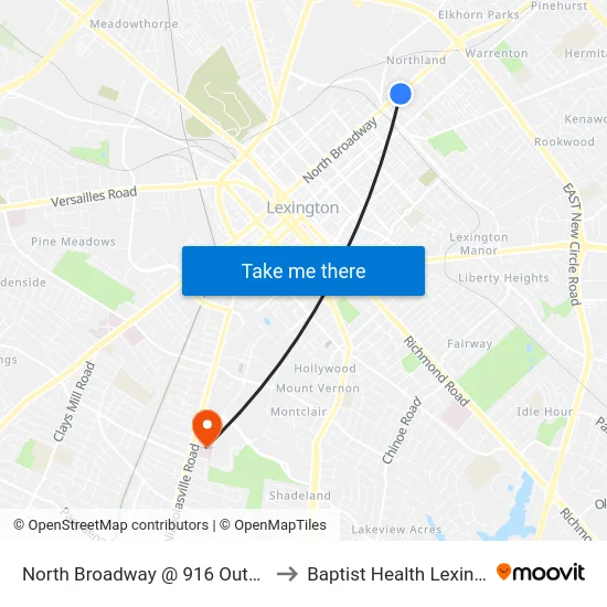 North Broadway @ 916 Outbound to Baptist Health Lexington map