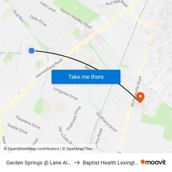 Garden Springs @ Lane Allen to Baptist Health Lexington map