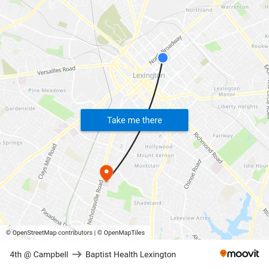 4th @ Campbell to Baptist Health Lexington map