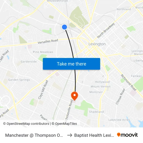 Manchester @ Thompson Outbound to Baptist Health Lexington map