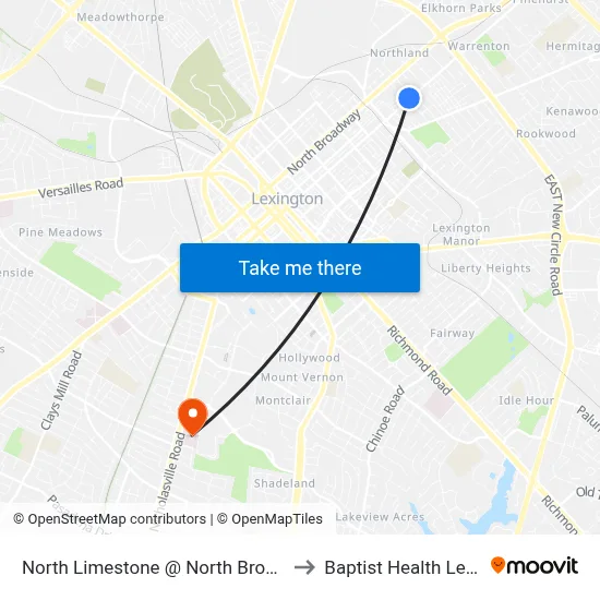 North Limestone @ North Broadway Park to Baptist Health Lexington map