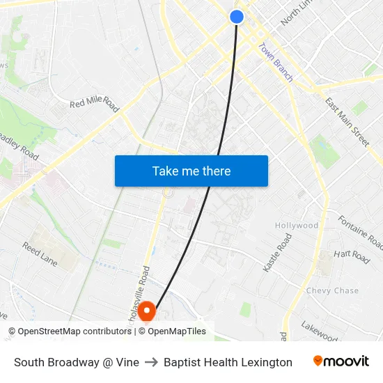 South Broadway @ Vine to Baptist Health Lexington map