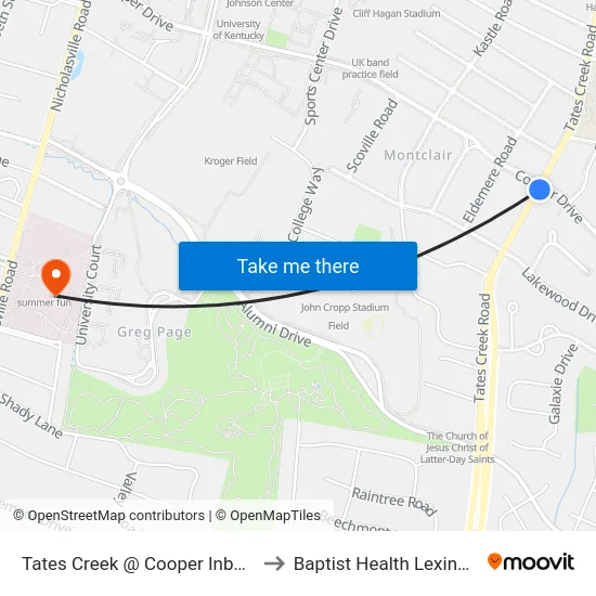 Tates Creek @ Cooper Inbound to Baptist Health Lexington map