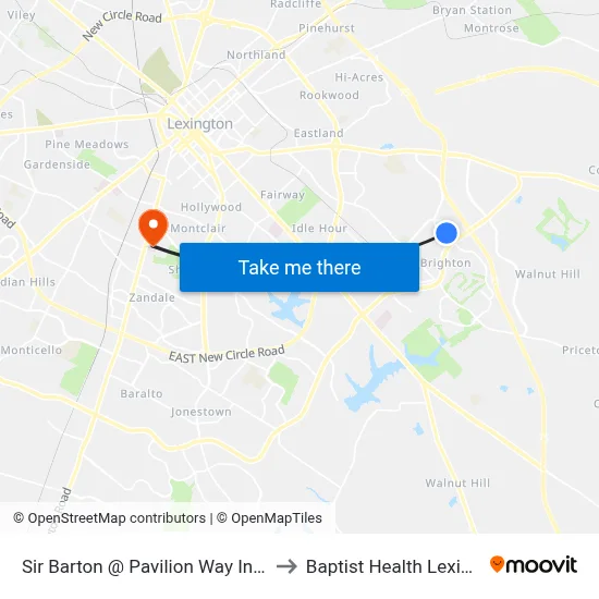 Sir Barton @ Pavilion Way Inbound to Baptist Health Lexington map