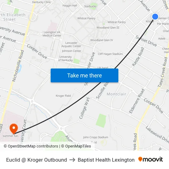 Euclid @ Kroger Outbound to Baptist Health Lexington map