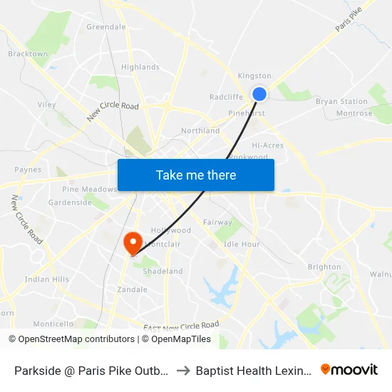 Parkside @ Paris Pike Outbound to Baptist Health Lexington map