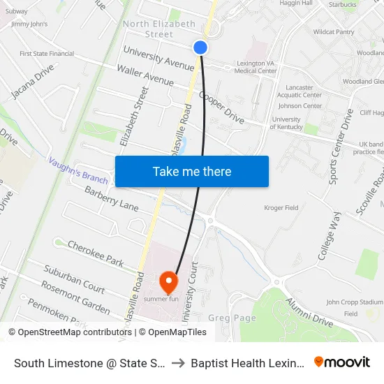 South Limestone @ State Street to Baptist Health Lexington map