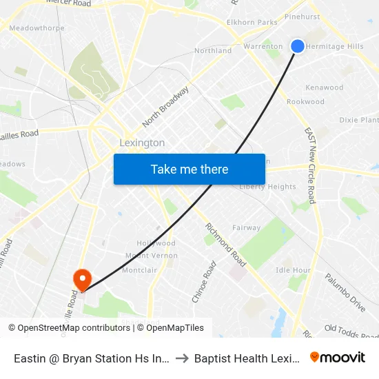 Eastin @ Bryan Station Hs Inbound to Baptist Health Lexington map
