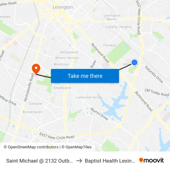 Saint Michael @ 2132 Outbound to Baptist Health Lexington map