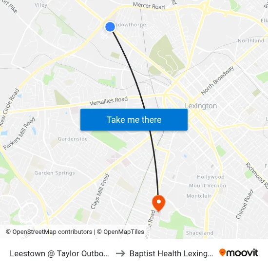 Leestown @ Taylor Outbound to Baptist Health Lexington map