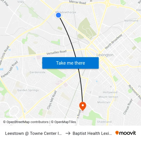 Leestown @ Towne Center Inbound to Baptist Health Lexington map