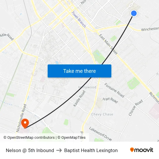 Nelson @ 5th Inbound to Baptist Health Lexington map