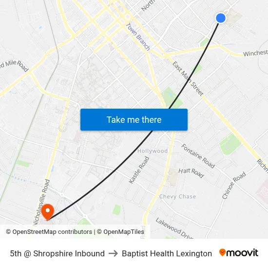 5th @ Shropshire Inbound to Baptist Health Lexington map