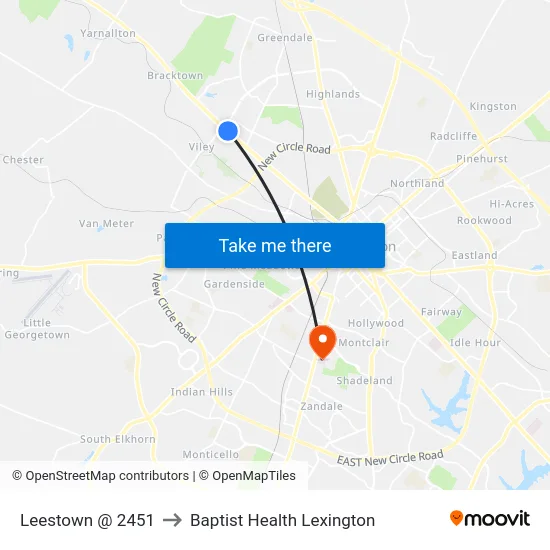 Leestown @ 2451 to Baptist Health Lexington map