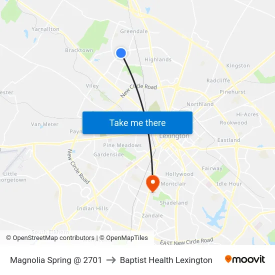 Magnolia Spring @ 2701 to Baptist Health Lexington map
