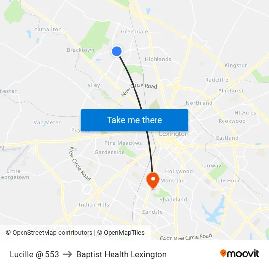 Lucille @ 553 to Baptist Health Lexington map