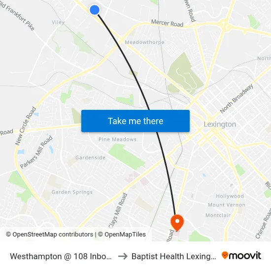 Westhampton @ 108 Inbound to Baptist Health Lexington map