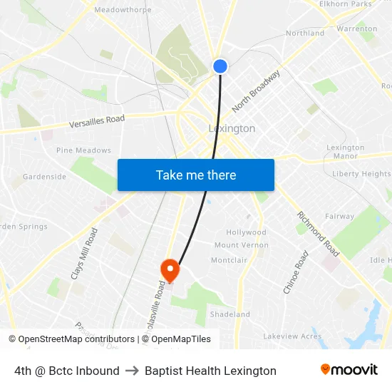 4th @ Bctc Inbound to Baptist Health Lexington map