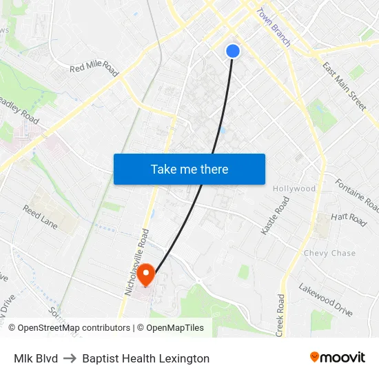Mlk Blvd to Baptist Health Lexington map