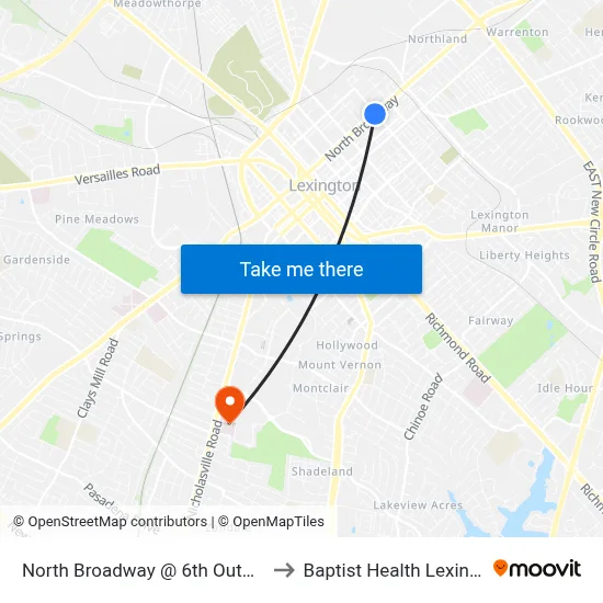 North Broadway @ 6th Outbound to Baptist Health Lexington map