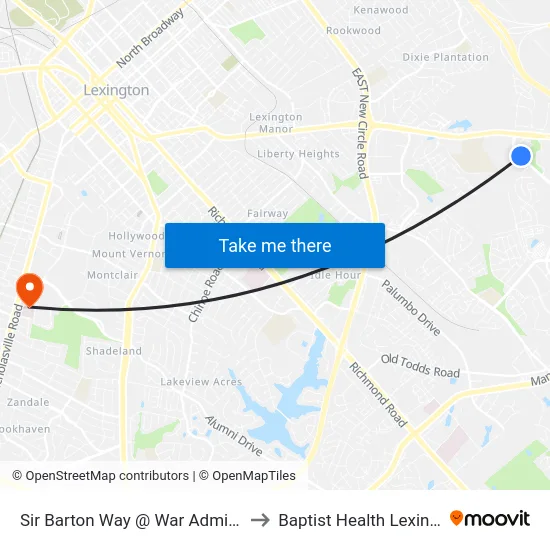 Sir Barton Way @ War Admiral Ob to Baptist Health Lexington map