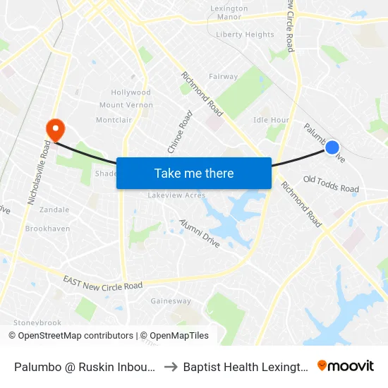 Palumbo @ Ruskin Inbound to Baptist Health Lexington map