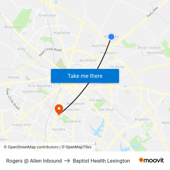Rogers @ Allen Inbound to Baptist Health Lexington map