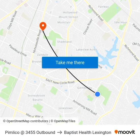Pimlico @ 3455 Outbound to Baptist Health Lexington map