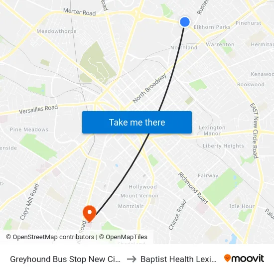 Greyhound Bus Stop New Circle Rd to Baptist Health Lexington map