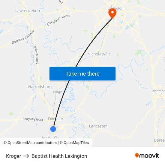 Kroger to Baptist Health Lexington map
