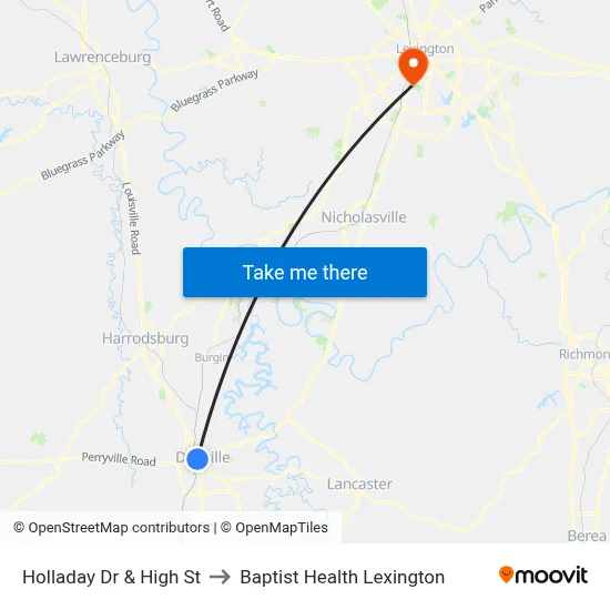 Holladay Dr & High St to Baptist Health Lexington map