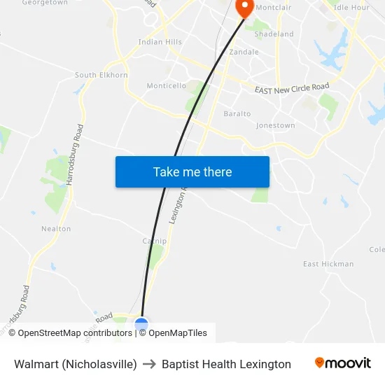 Walmart (Nicholasville) to Baptist Health Lexington map