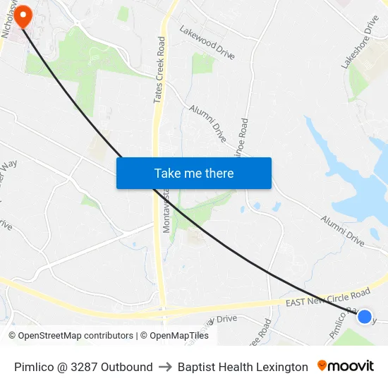 Pimlico @ 3287 Outbound to Baptist Health Lexington map