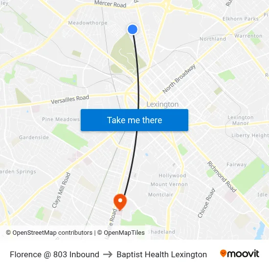 Florence @ 803 Inbound to Baptist Health Lexington map