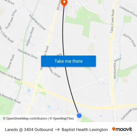 Laredo @ 3404 Outbound to Baptist Health Lexington map