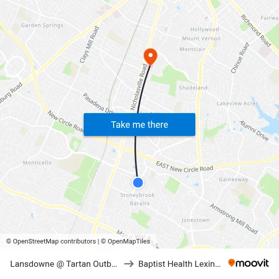 Lansdowne @ Tartan Outbound to Baptist Health Lexington map