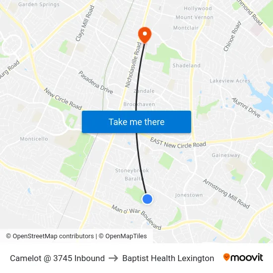 Camelot @ 3745 Inbound to Baptist Health Lexington map