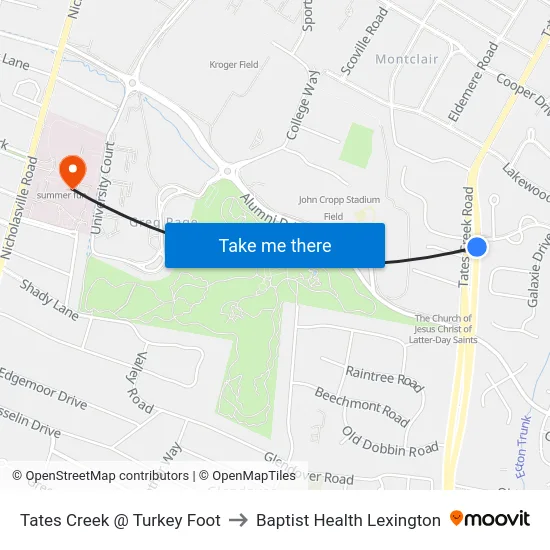 Tates Creek @ Turkey Foot to Baptist Health Lexington map