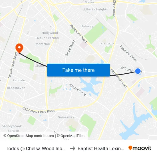 Todds @ Chelsa Wood Inbound to Baptist Health Lexington map