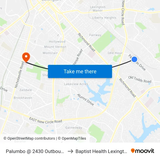 Palumbo @ 2430 Outbound to Baptist Health Lexington map