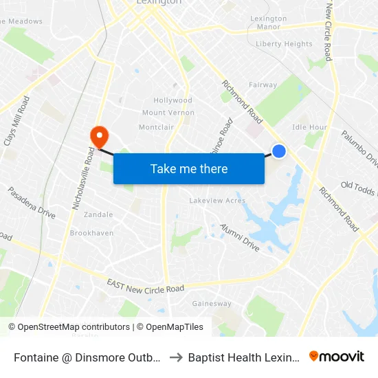 Fontaine @ Dinsmore Outbound to Baptist Health Lexington map