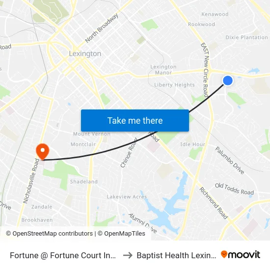 Fortune @ Fortune Court Inbound to Baptist Health Lexington map
