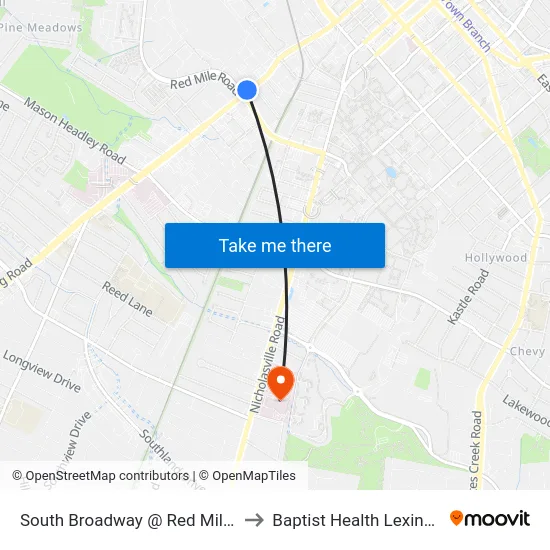 South Broadway @ Red Mile Ob to Baptist Health Lexington map