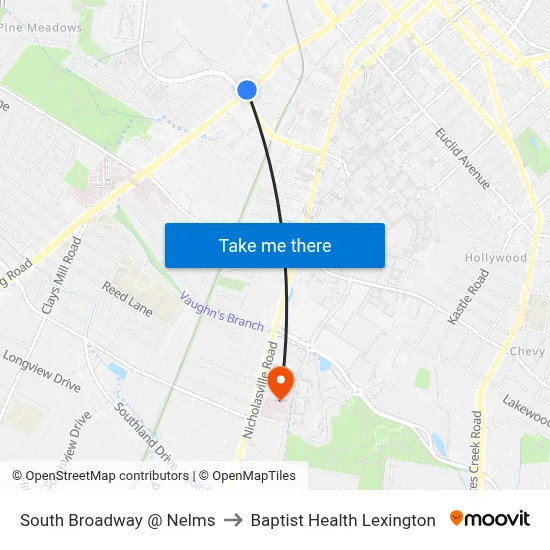 South Broadway @ Nelms to Baptist Health Lexington map