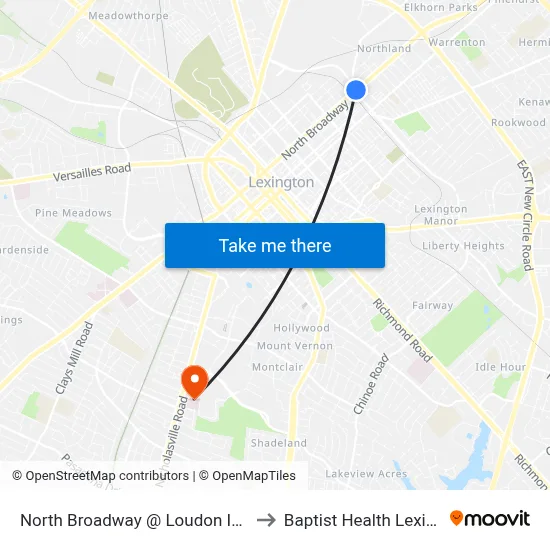 North Broadway @ Loudon Inbound to Baptist Health Lexington map