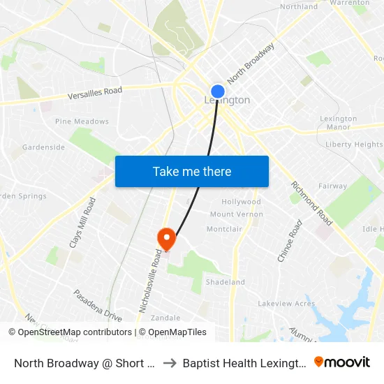 North Broadway @ Short Ob to Baptist Health Lexington map