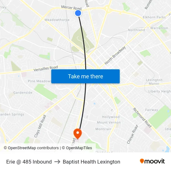 Erie @ 485 Inbound to Baptist Health Lexington map