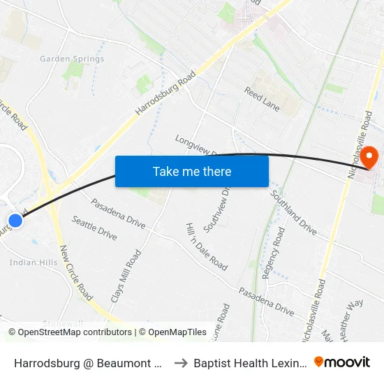 Harrodsburg @ Beaumont Centre to Baptist Health Lexington map